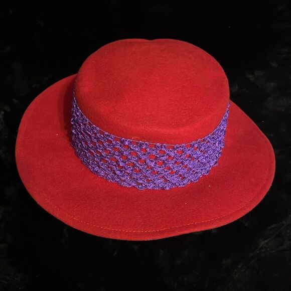 Vintage Doeskin Felt Wide-Brimmed Hat with Lattice Design - Picture 2 of 6